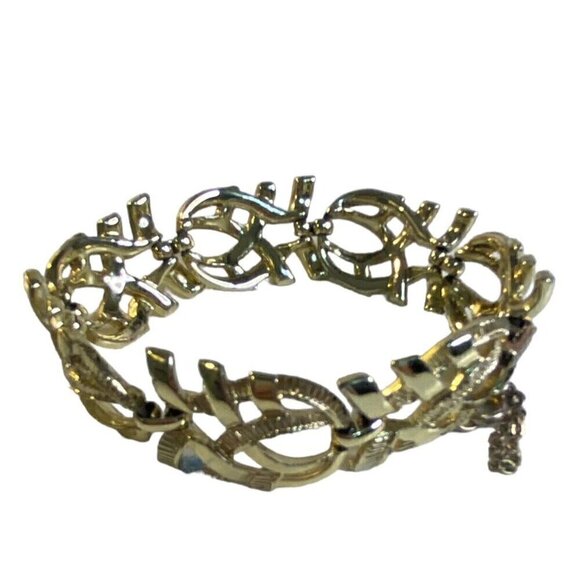 Coro Vintage Estate Linked Bracelet Gold Tone Keeper Chain 7 Inches - Picture 2 of 4